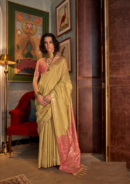 Camel  Silk Saree With Contrast Ikkat Design Pallu