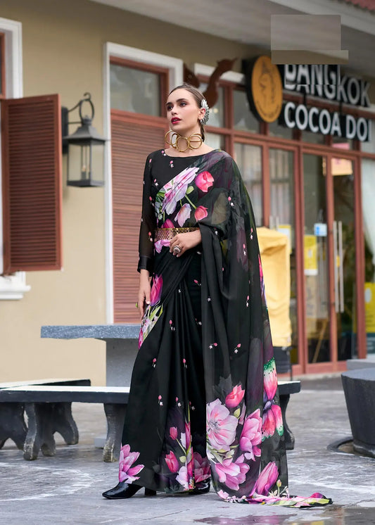 Black Georgette Saree with Exclusive Print