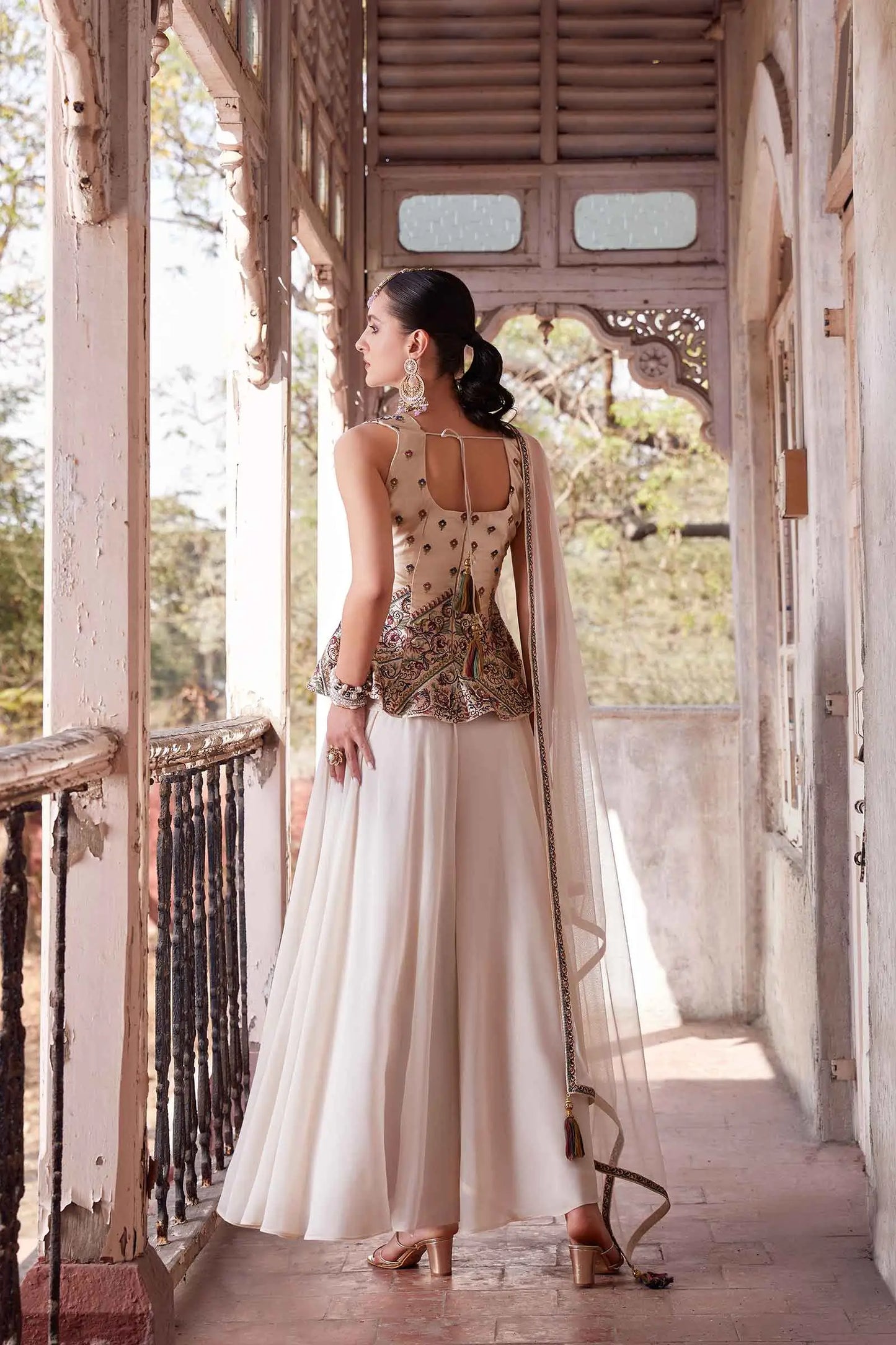 Multi Color Thread Sequins Embroidery Work Georgette Indo Western With Dupatta