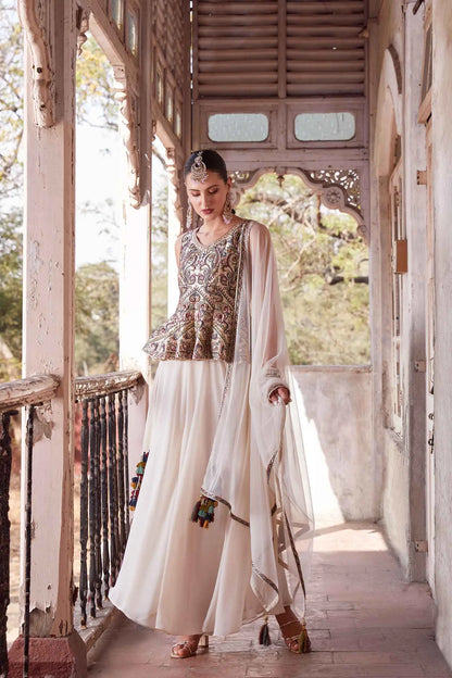 Multi Color Thread Sequins Embroidery Work Georgette Indo Western With Dupatta
