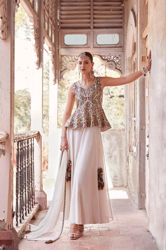 Multi Color Thread Sequins Embroidery Work Georgette Indo Western With Dupatta