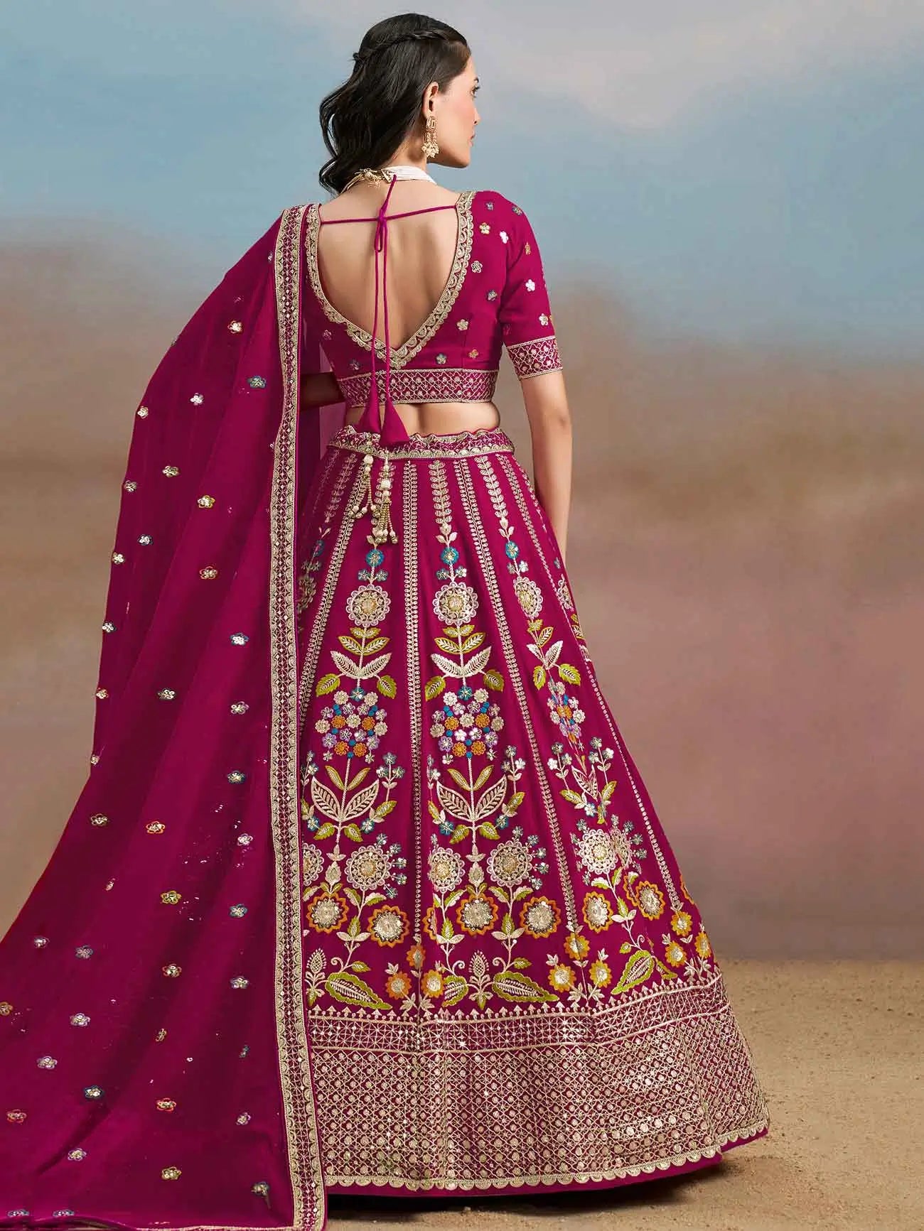 Pink Georgette Lehenga With Dori Zari Thread & Sequins Embroidery Work