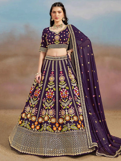 Purple Georgette Lehenga With Dori Zari Thread & Sequins Embroidery Work