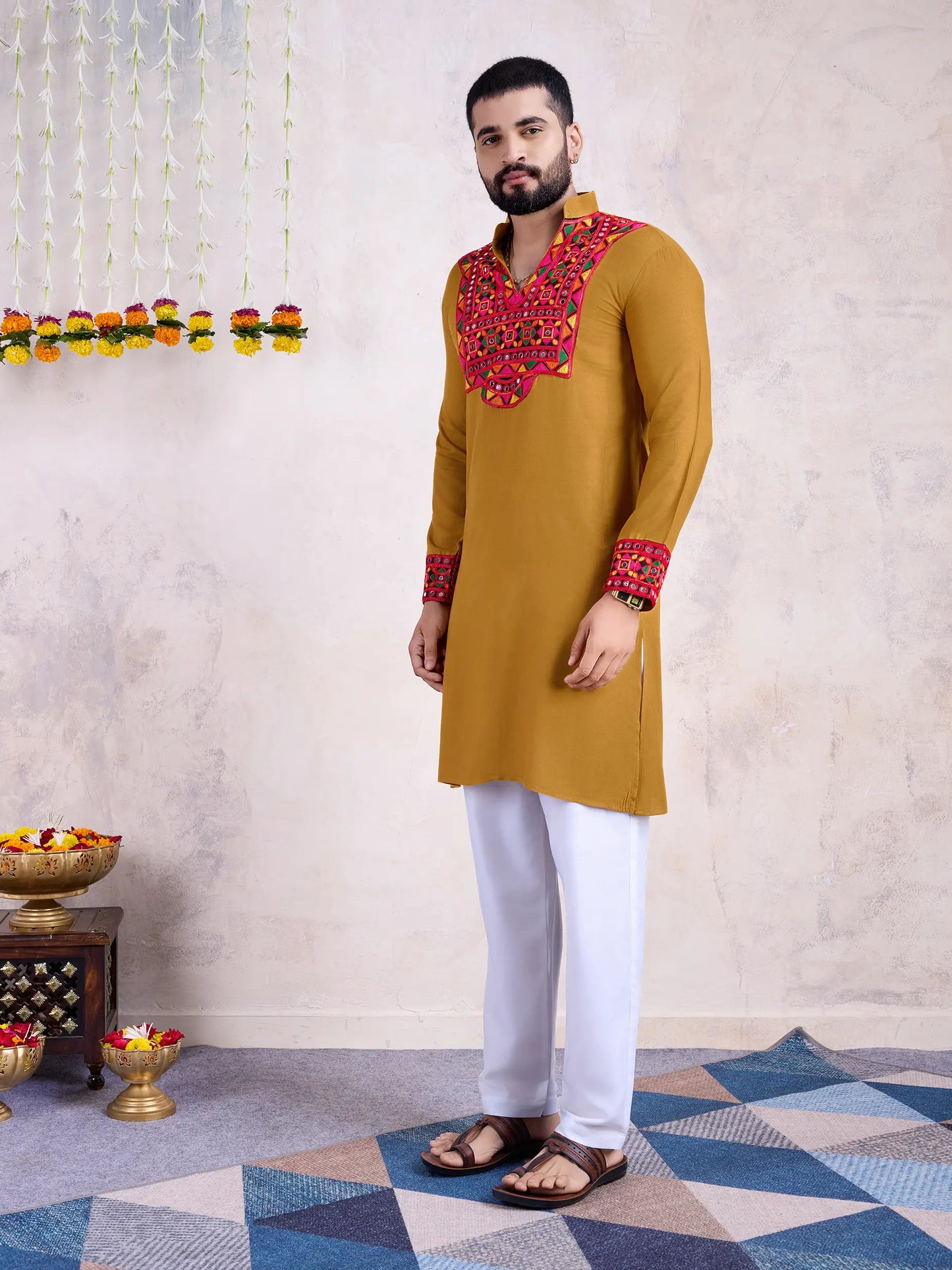 Yellow Rayon Kurta Embroidery With Mirror Work