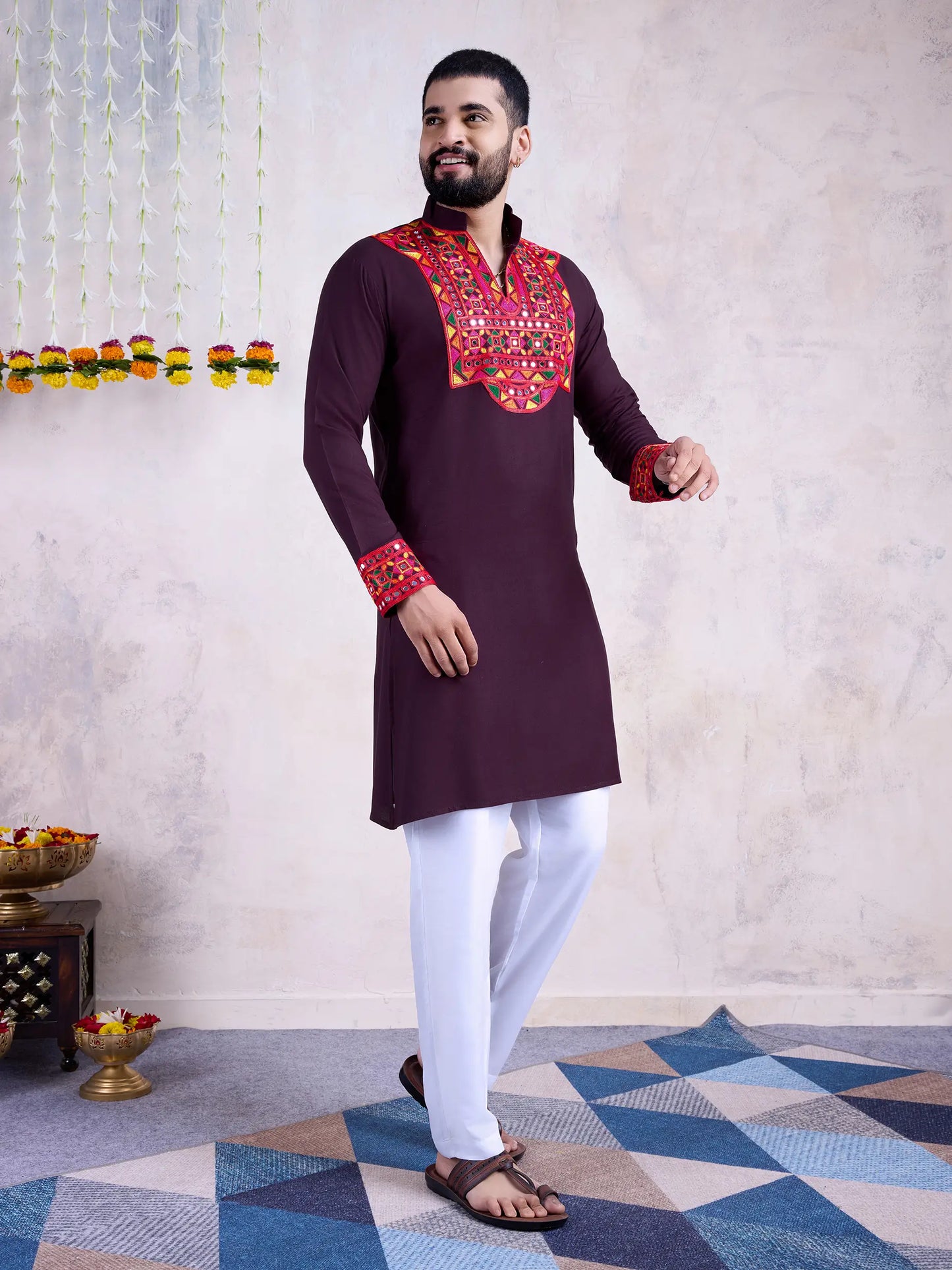 Purple Rayon Kurta Embroidery With Mirror Work