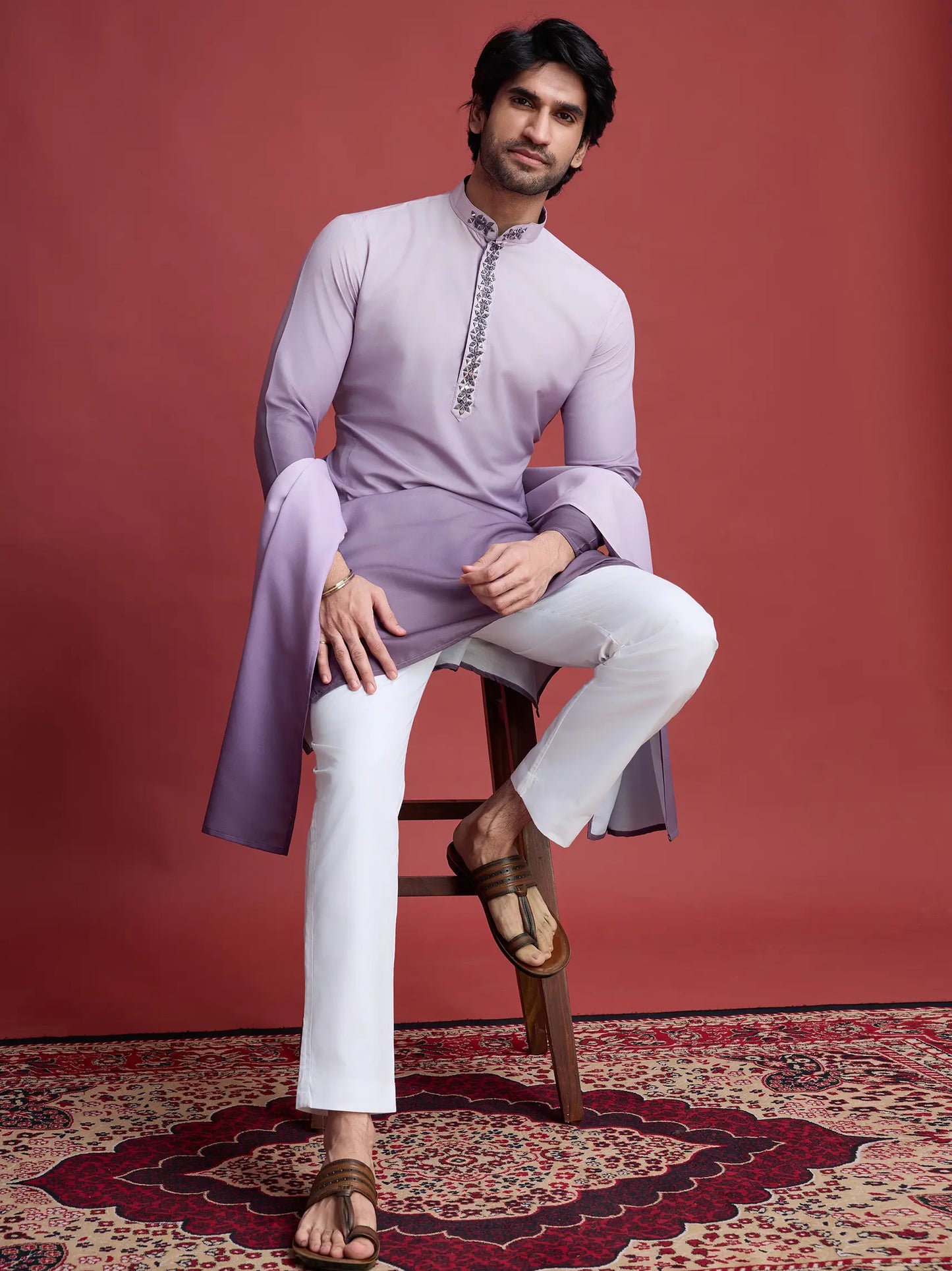Dusty Purple Real Mirror Work Kurta With Dupatta