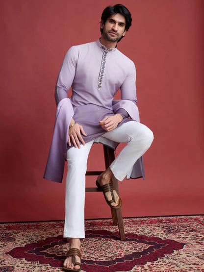Dusty Purple Real Mirror Work Kurta With Dupatta