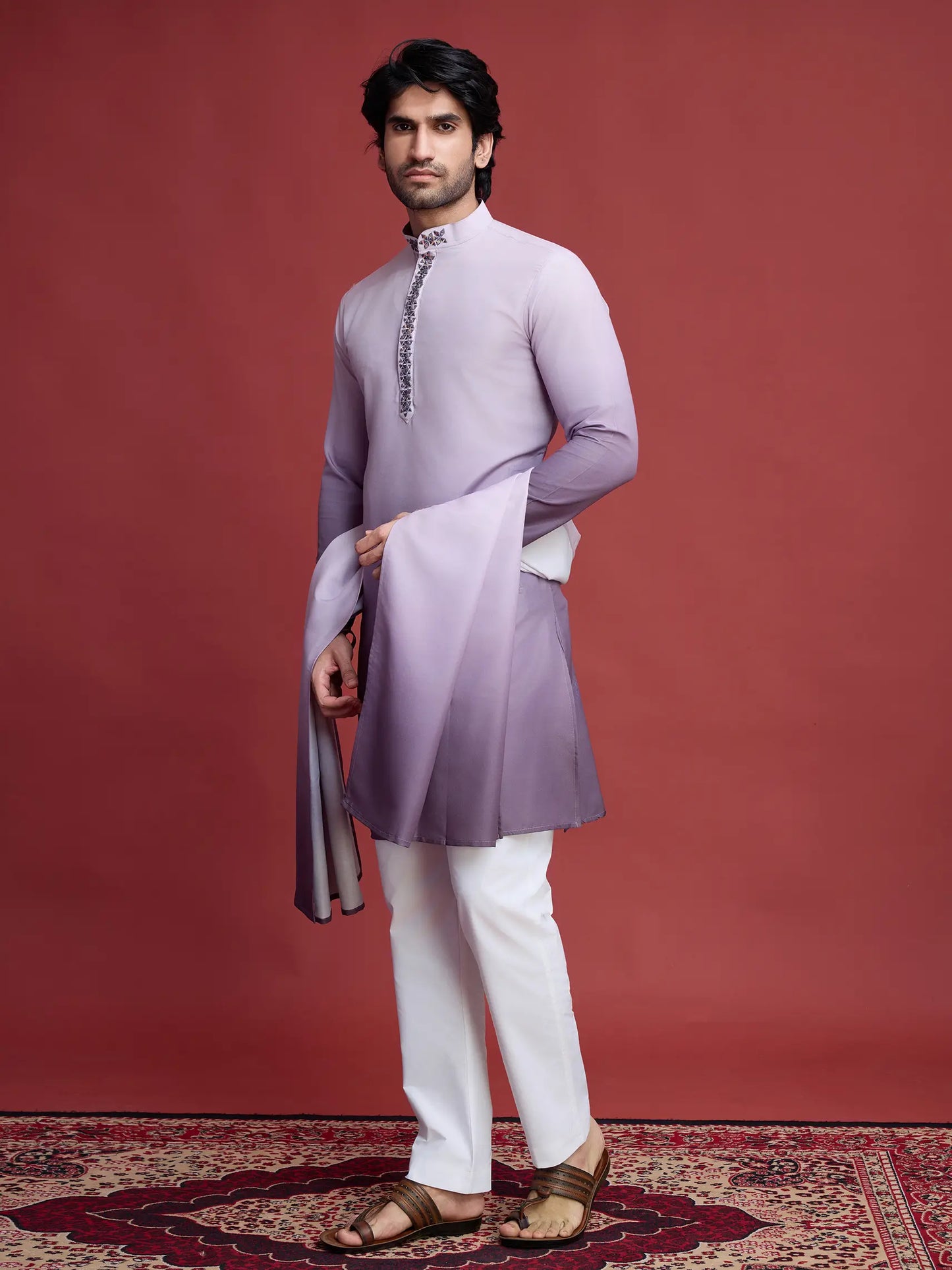 Dusty Purple Real Mirror Work Kurta With Dupatta