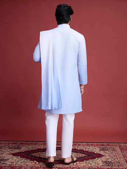 Sky Real Mirror Work Kurta With Dupatta