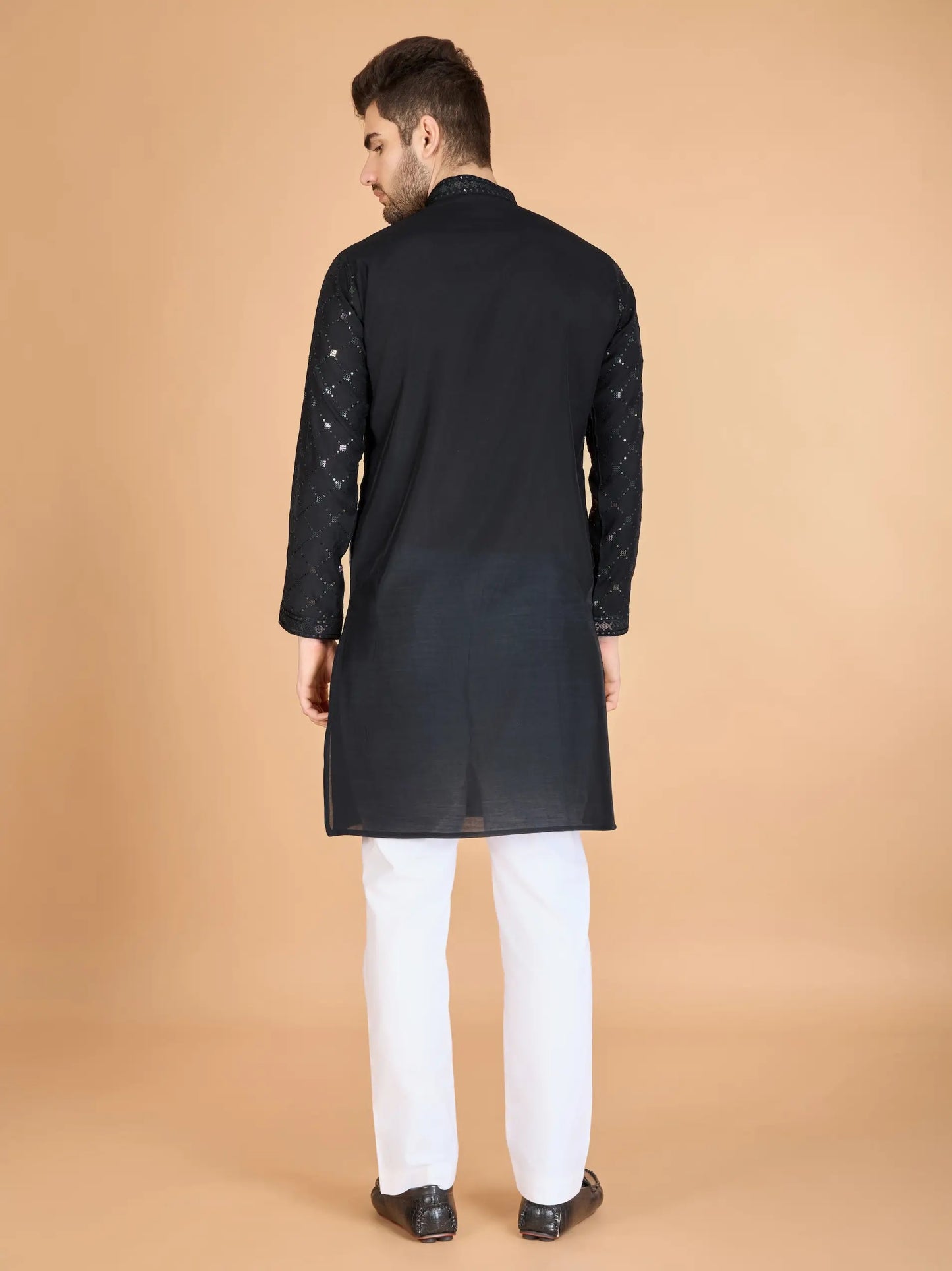 Black Silk Thread & Sequins Embroidered Work Kurta With Dupatta
