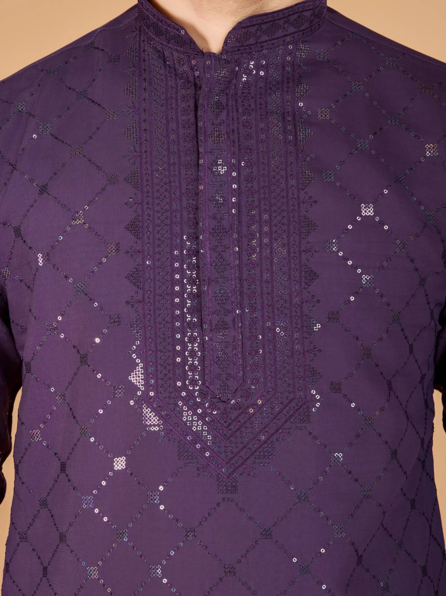 Dusty Purple Thread & Sequins Embroidered Work Kurta With Dupatta