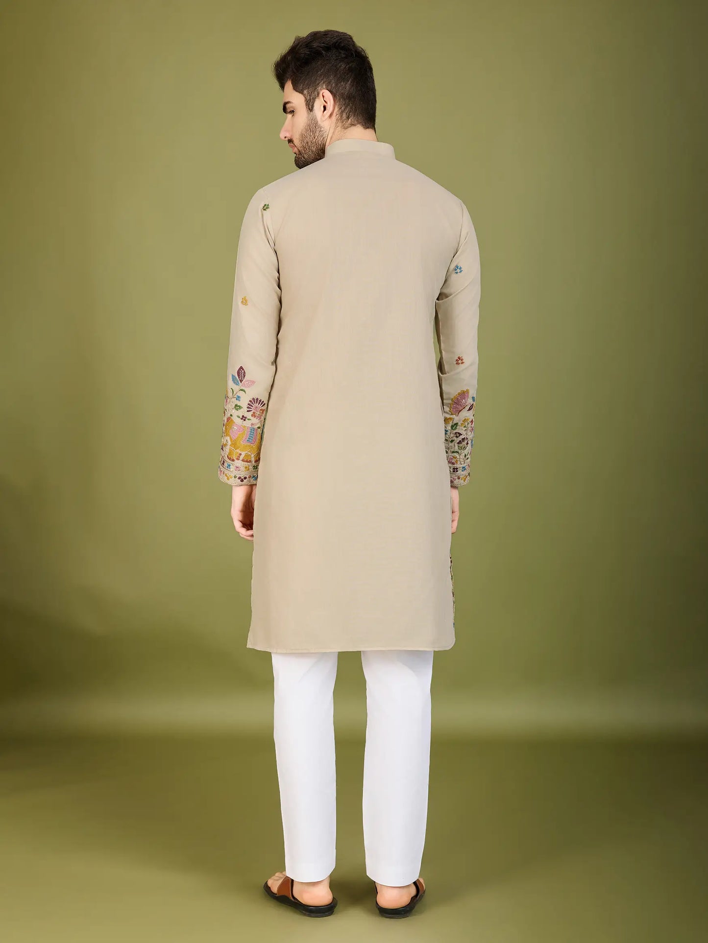 Ivory Cotton Thread & Sequins Embroidered Work Kurta