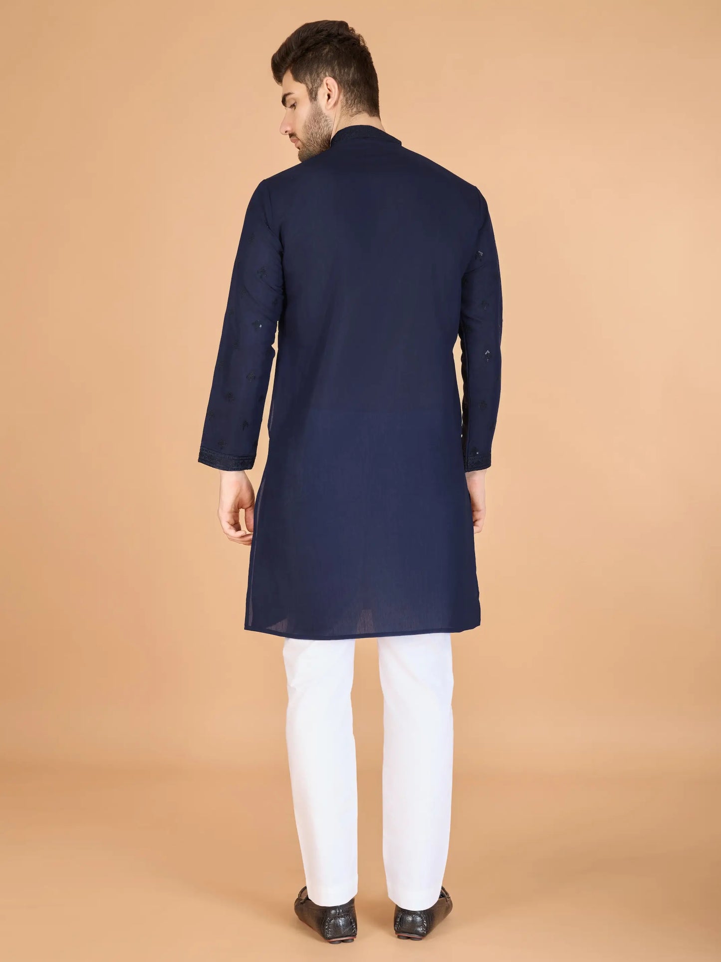 Navy Silk Thread & Sequence Embroidered Work Kurta With Pant & Dupatta