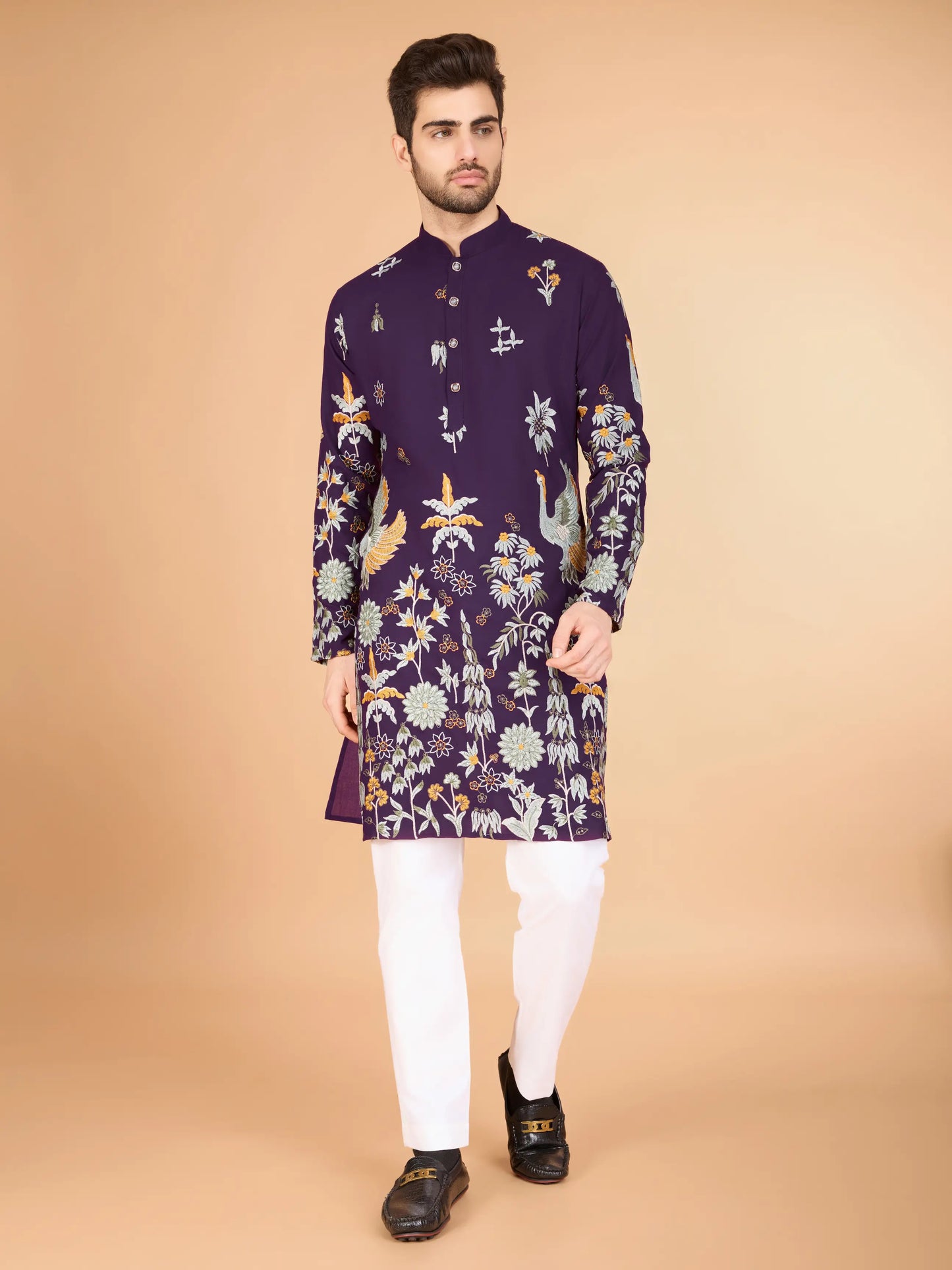 Purple Rayon Kurta With Thread & Sequins Embroidered Work