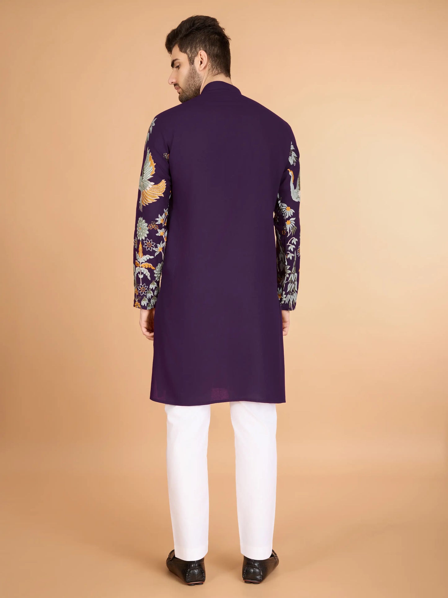 Purple Rayon Kurta With Thread & Sequins Embroidered Work