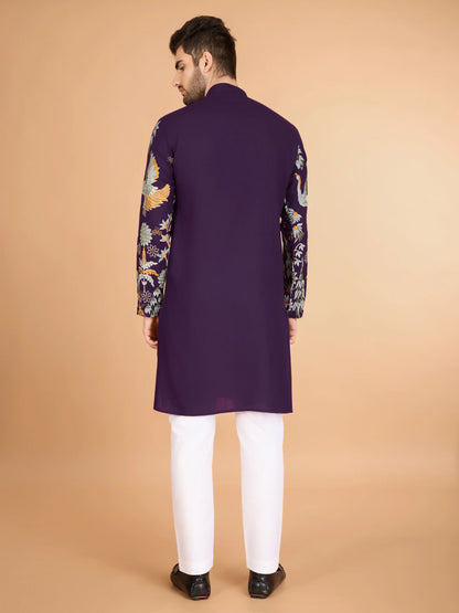 Purple Rayon Kurta With Thread & Sequins Embroidered Work