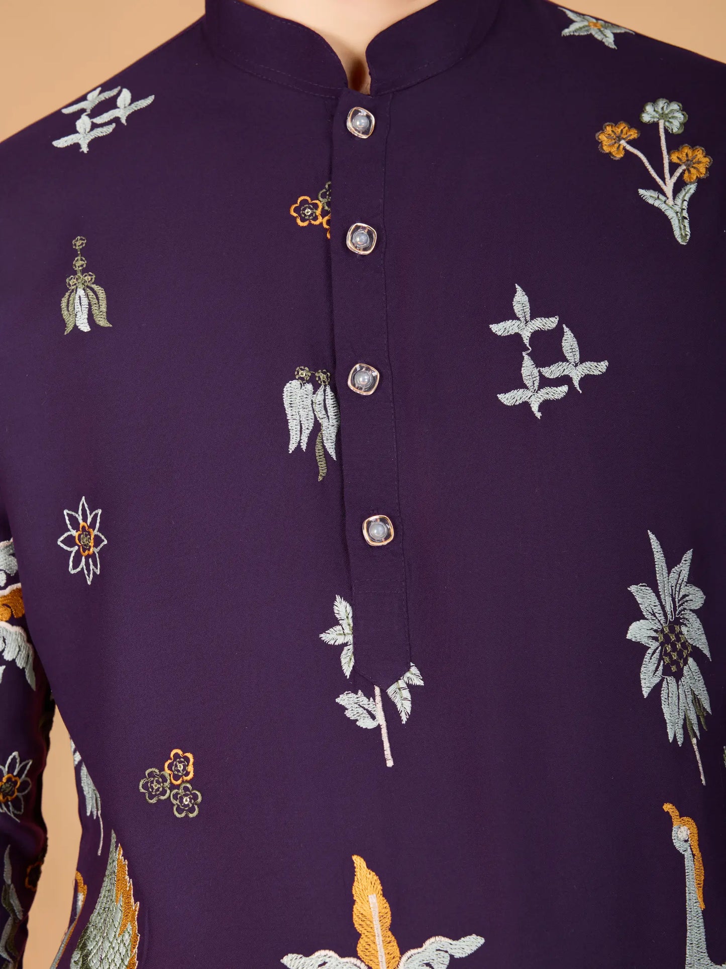 Purple Rayon Kurta With Thread & Sequins Embroidered Work