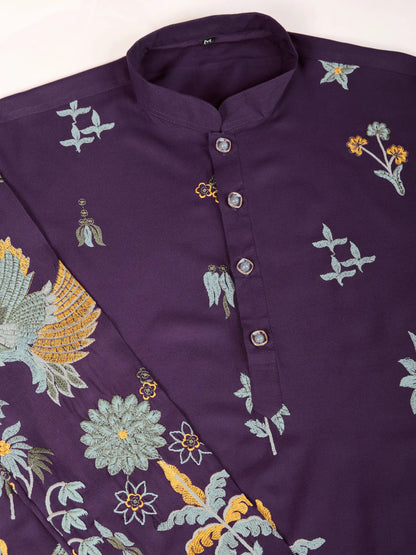 Purple Rayon Kurta With Thread & Sequins Embroidered Work