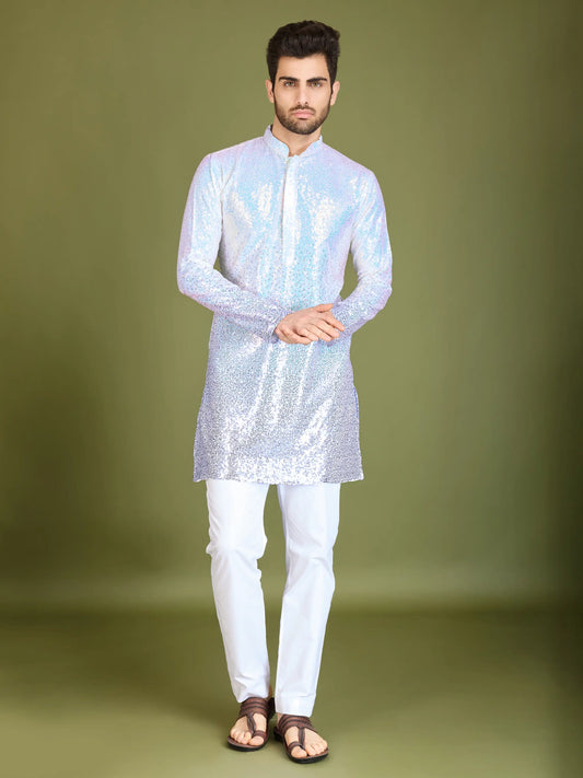 Ombre Purple Georgette Kurta With Thread & Sequins Embroidered Work