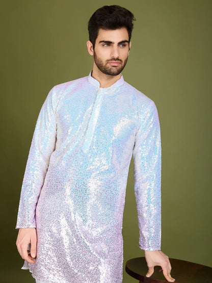 Ombre Pink Georgette Kurta With Thread & Sequins Embroidered Work