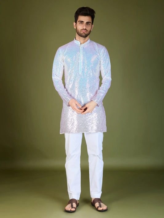 Ombre Pink Georgette Kurta With Thread & Sequins Embroidered Work
