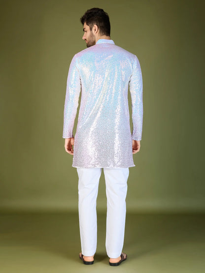 Ombre Pink Georgette Kurta With Thread & Sequins Embroidered Work