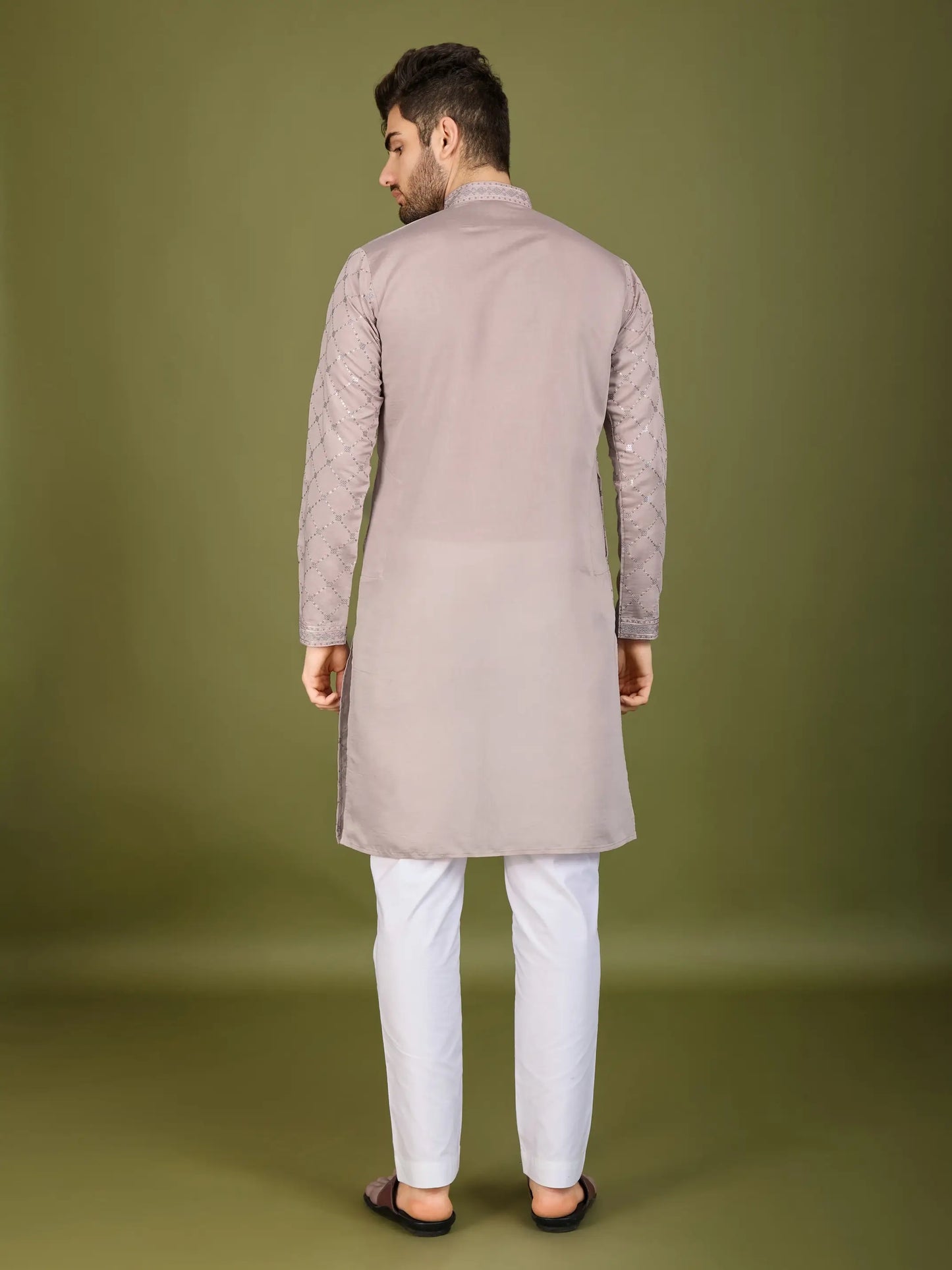 Ivory Silk Thread & Sequence Embroidered Work Kurta With Pant & Dupatta