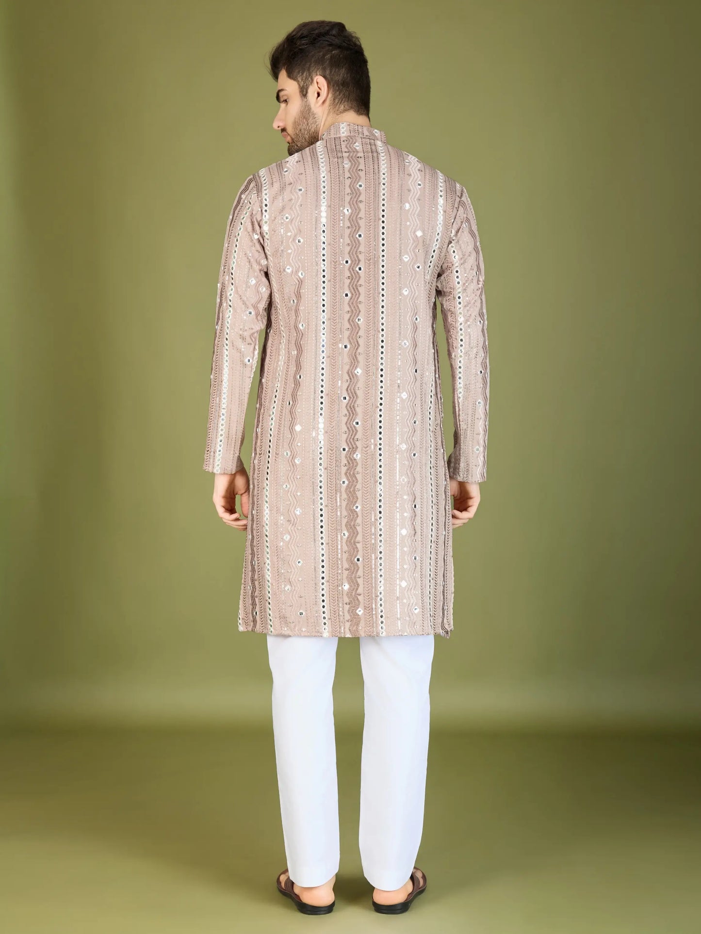 Ivory Rayon Kurta With Thread, Sequins & Foil Mirror Embroidered Work