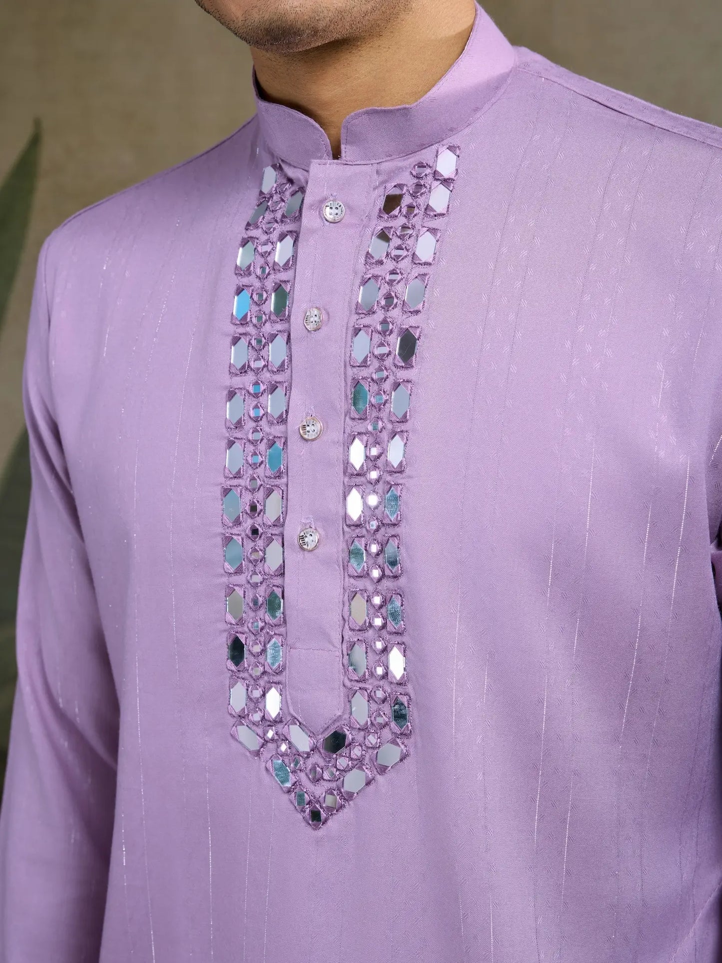 Dusty Pink Jari & Mirror Work Kurta Set With Pant & Dupatta