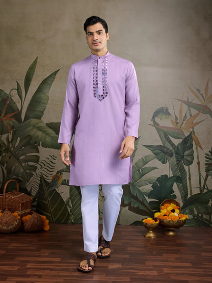 Dusty Pink Jari & Mirror Work Kurta Set With Pant & Dupatta