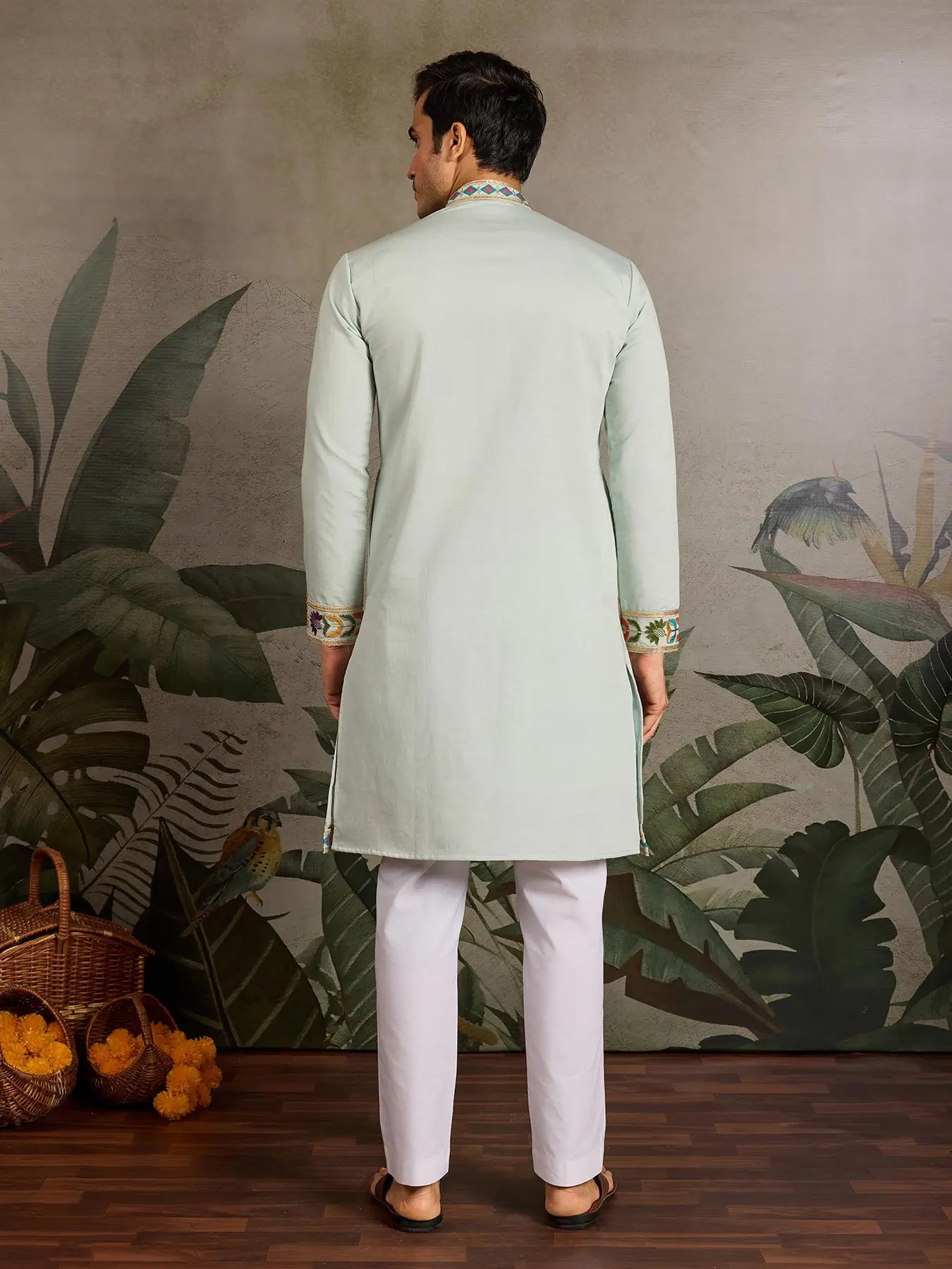 Pista Viscose Silk Thread & Sequence Embroidered Work Kurta