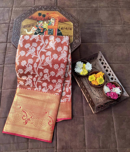 Orange  Kanjivaram  Zari Weaving Silk Saree