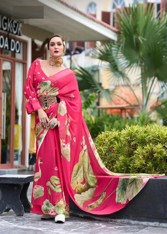 Red Georgette Saree with Exclusive Print