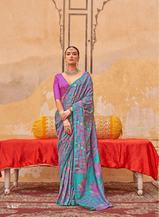 Sky Blue  Mercerized Sigma Silk Saree with Classic Design