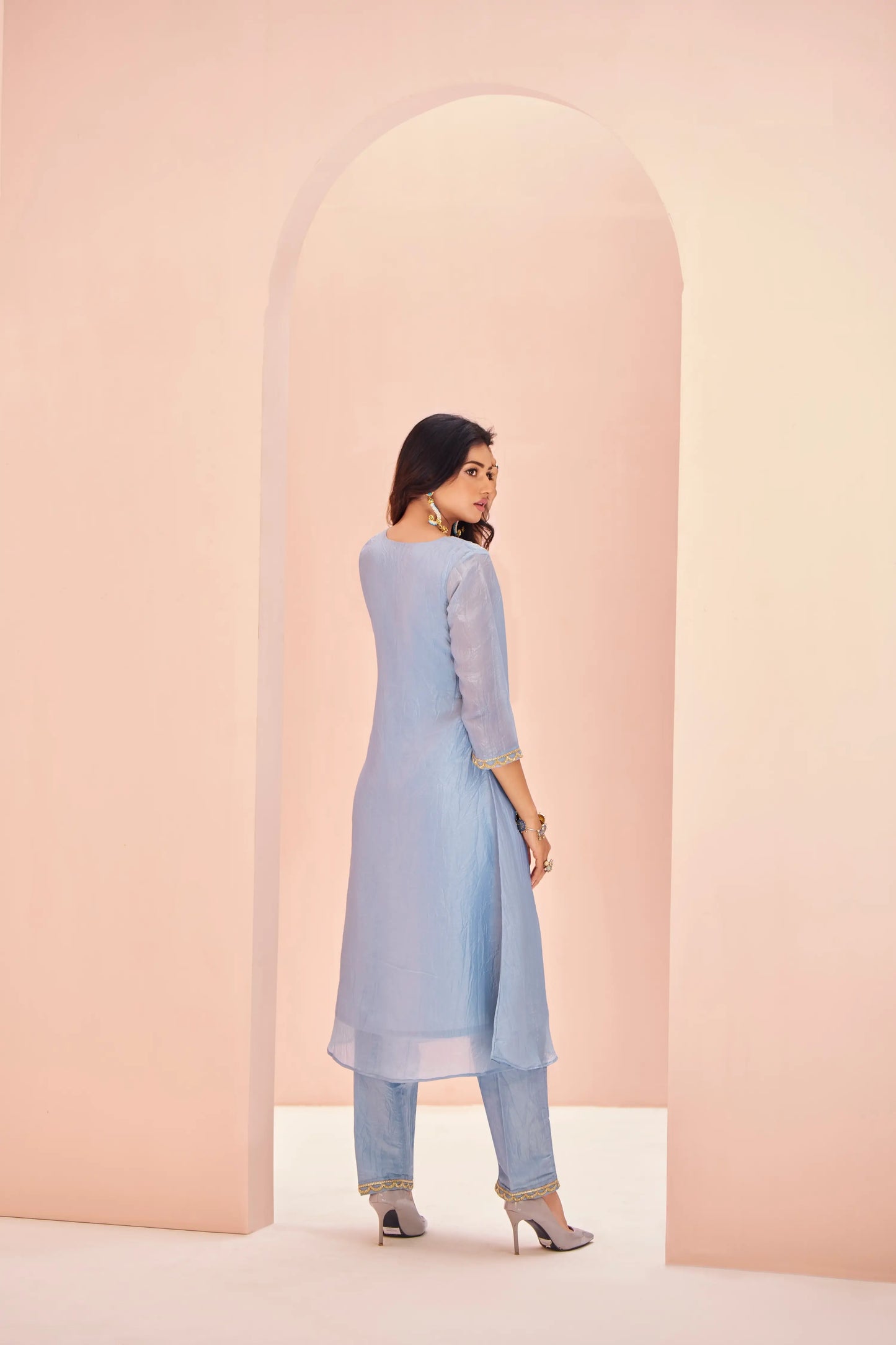 Teal Blue Organza Salwar Suit