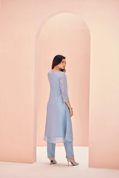 Teal Blue Organza Salwar Suit