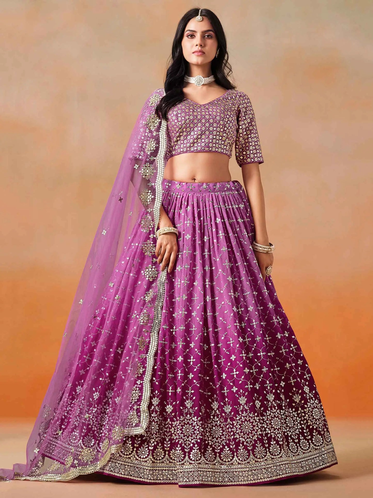 Rani Pink Shade Georgette Lehenga With Zari Sequins Embroidery Work