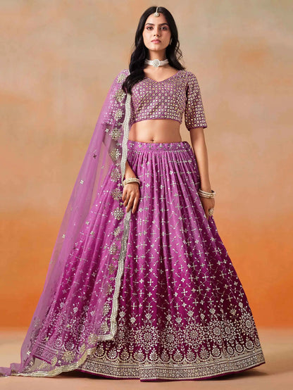Rani Pink Shade Georgette Lehenga With Zari Sequins Embroidery Work