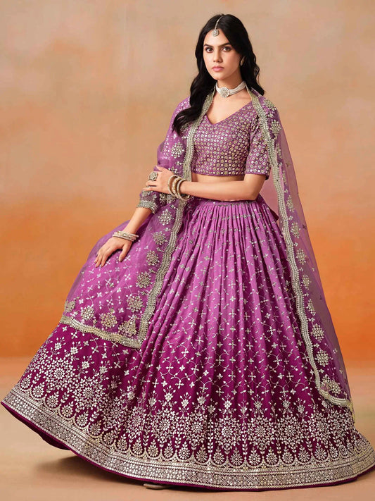 Rani Pink Shade Georgette Lehenga With Zari Sequins Embroidery Work