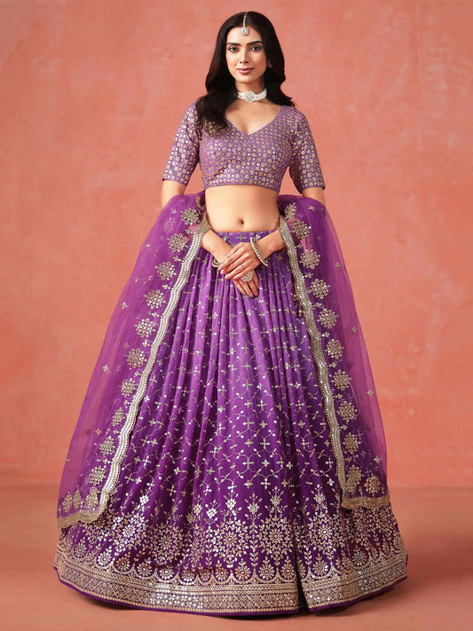 Purple Georgette Lehenga With Zari Multiple Sequins Embroidery Work