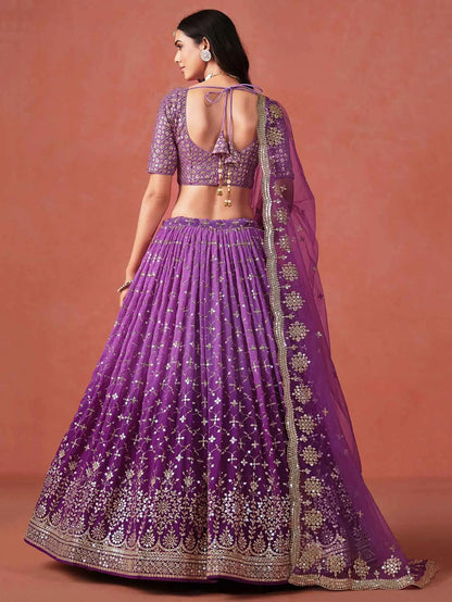 Purple Georgette Lehenga With Zari Multiple Sequins Embroidery Work