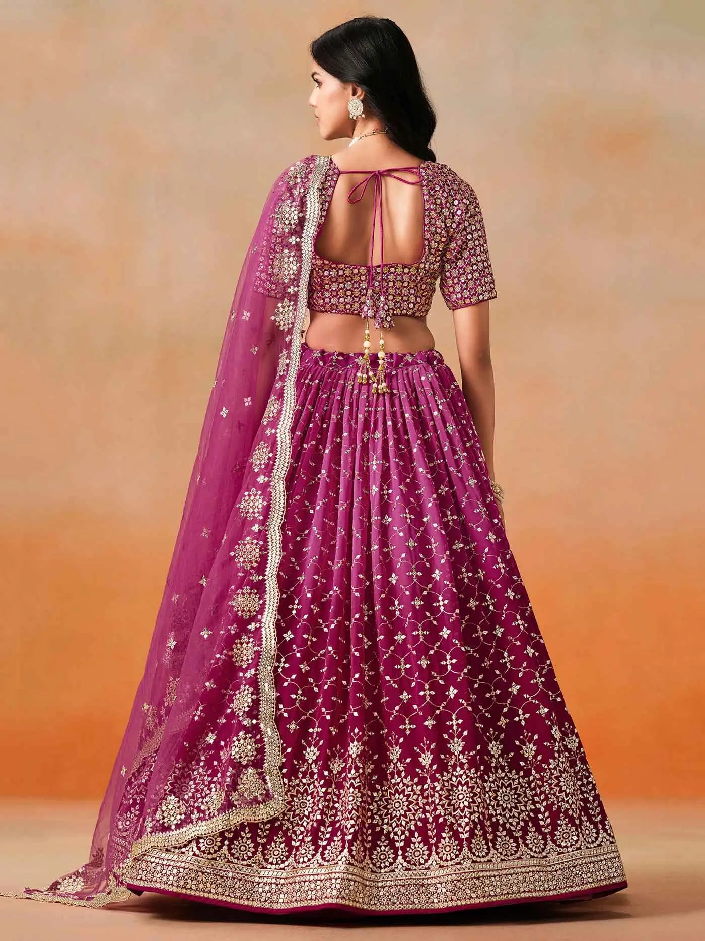 Red Pink Shade Georgette Lehenga With Zari Sequins Embroidery Work