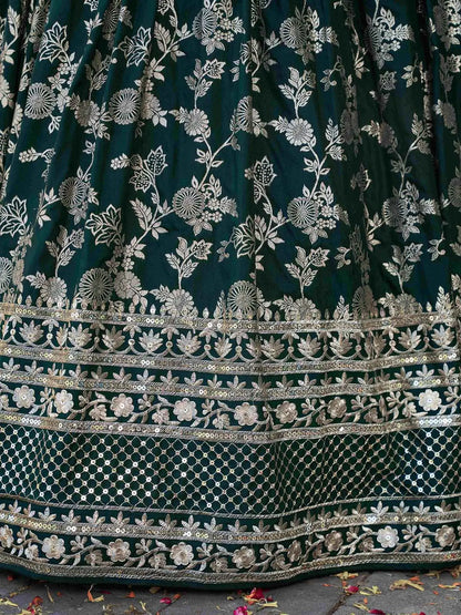 Designer Green Jacquard Lehenga With Zari Sequins Embroidery Work