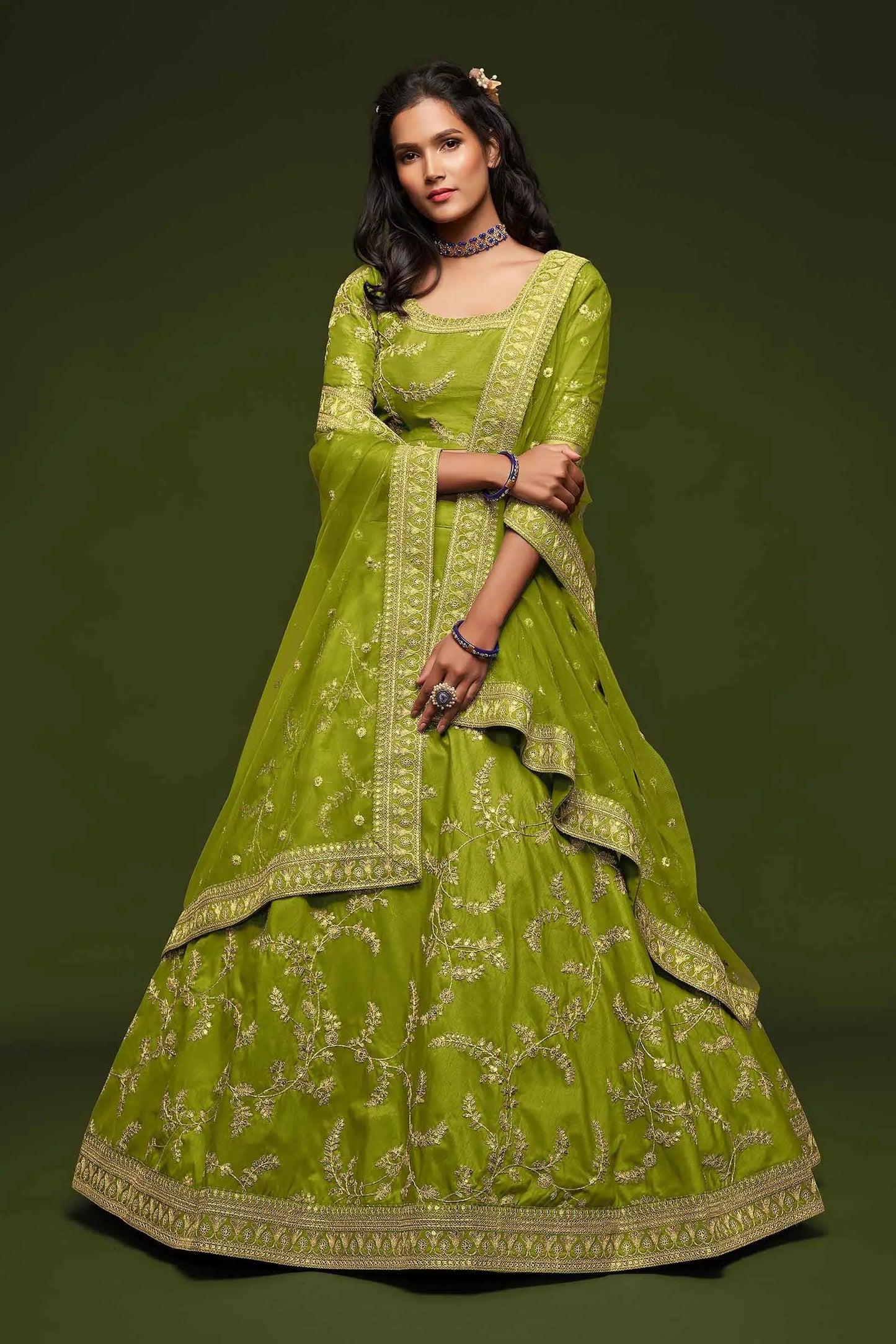 Neon Silk Lehenga Choli With Thread Zari Dori And Sequins Embroidery Work