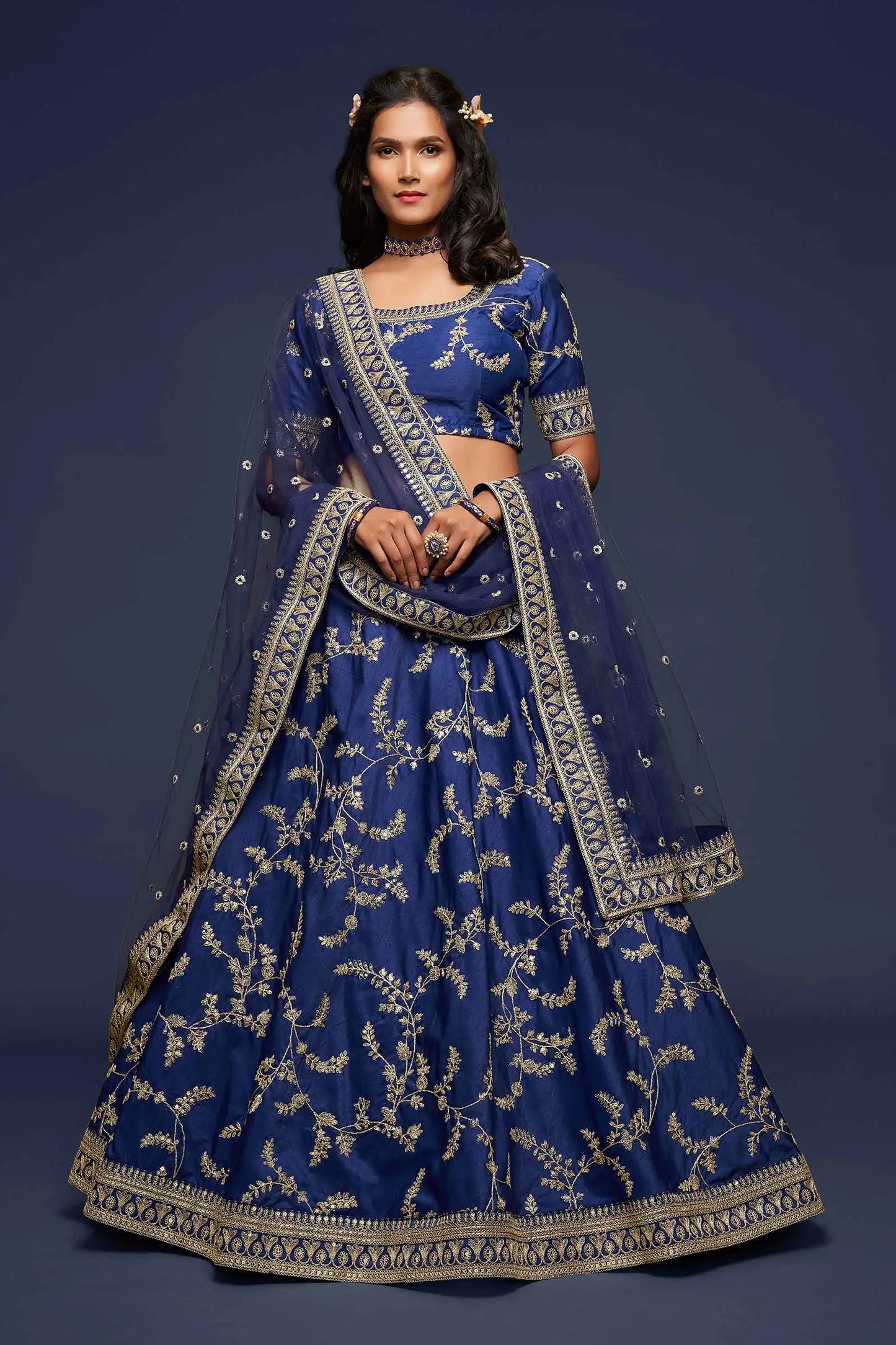 Blue Silk Lehenga Choli With Thread Zari Dori And Sequins Embroidery Work