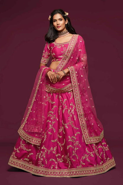 Berry Pink Silk Lehenga Choli With Thread Zari Dori And Sequins Embroidery Work