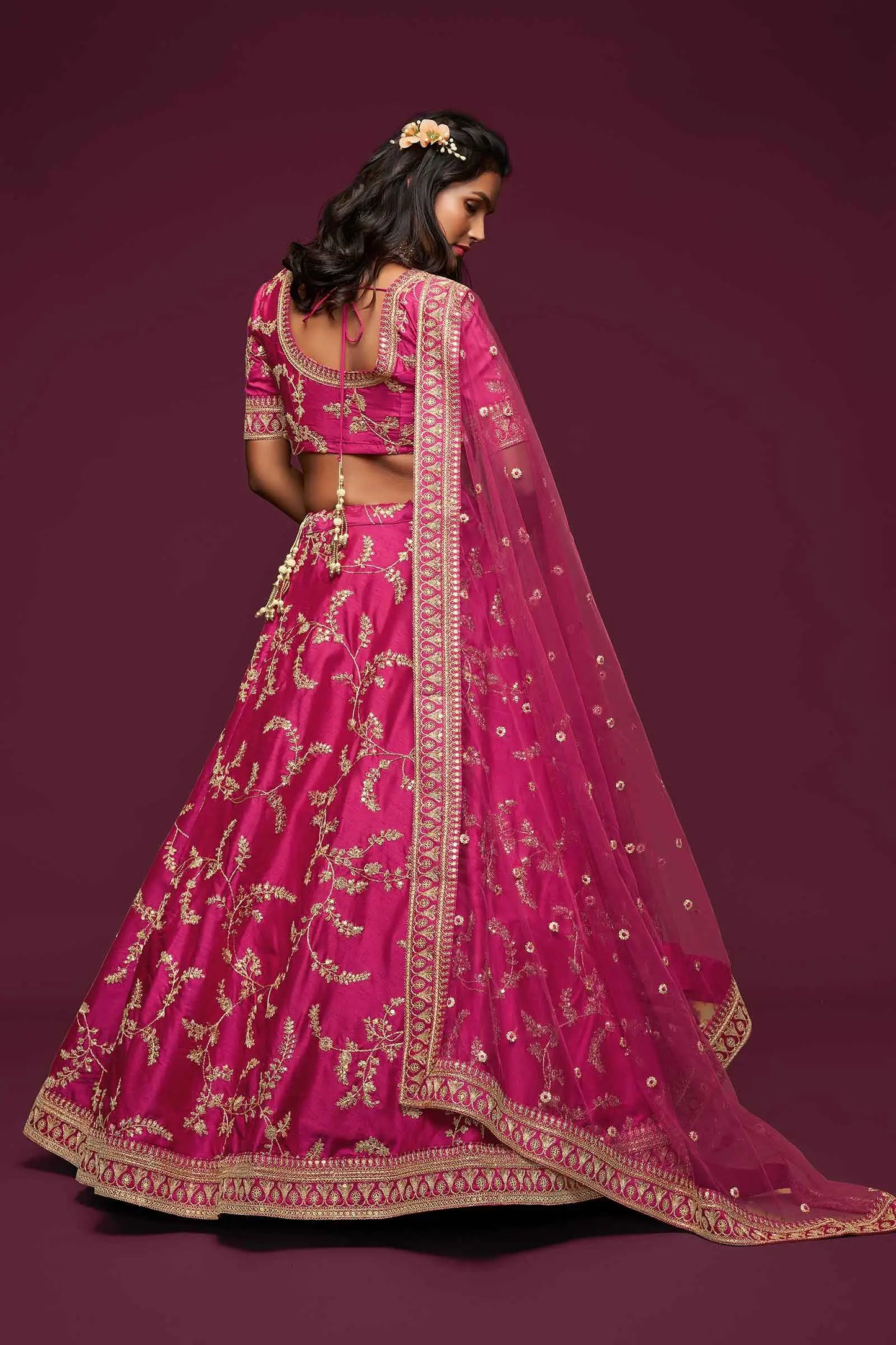 Berry Pink Silk Lehenga Choli With Thread Zari Dori And Sequins Embroidery Work