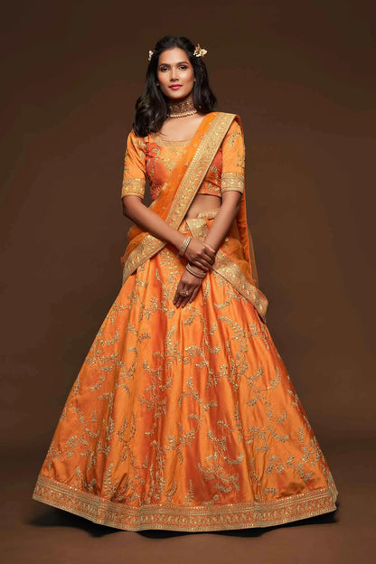 Neon Silk Lehenga Choli With Thread Zari Dori And Sequins Embroidery Work