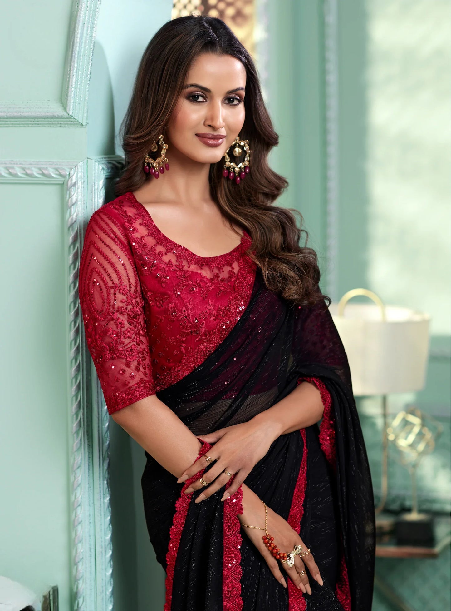 Black Chiffon Party Wear Saree With Sequence & Thread Embroidery Work