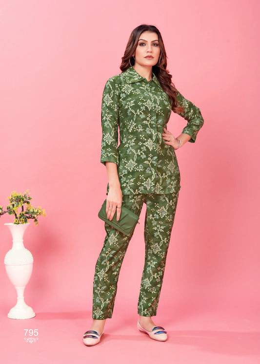 Green Chanderi Co-ord Set.